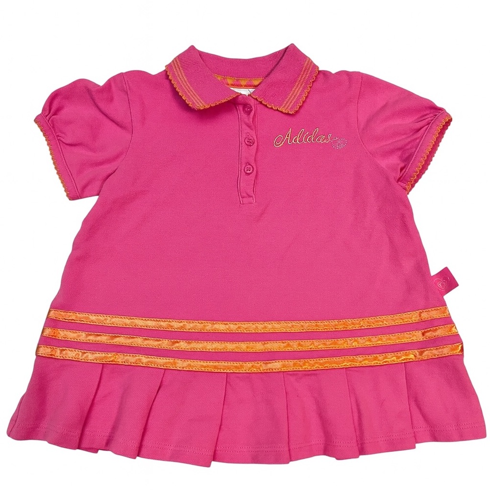 Adidas Baby Girl Polo Dress Pink Orange Trim Size 9 Months